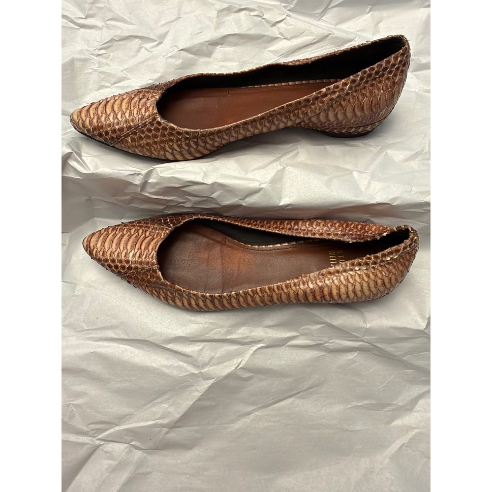 Stuart Weitzman Brown Snakeskin Embossed Pointed Toe Flats Made in Spain Size 6